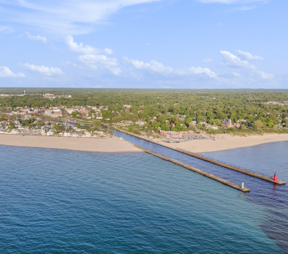 View of South Haven beach from Lake Michigan